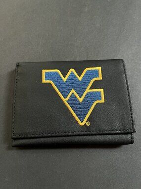 Collegiate Size Small (S) West Virginia Mountaineers Black Leather Tri-Fold Wall